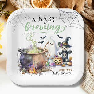 Ein Baby braut sich - Hellgrüne Halloween-Baby-Par Pappteller