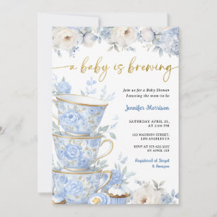 Ein Baby Braut Tee Baby Shower Junge Blau Gold Einladung