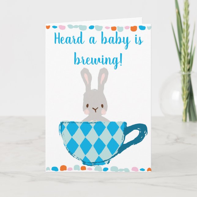 Ein Baby brütet Blue Teacup Baby Boy Dusche Karte (Vorderseite)