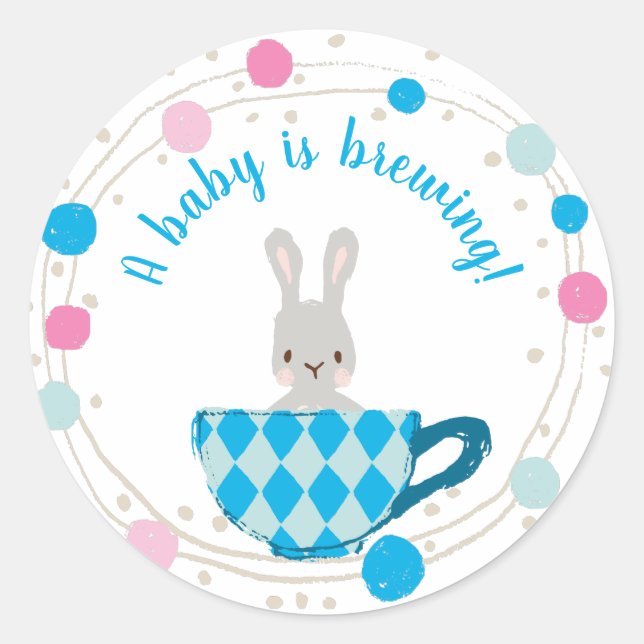 Ein Baby brütet Blue Teacup Baby Boy Dusche Runder Aufkleber (Vorderseite)