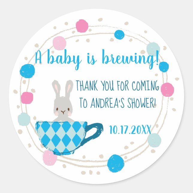 Ein Baby brütet Blue Teacup Baby Boy Dusche Runder Aufkleber (Vorderseite)
