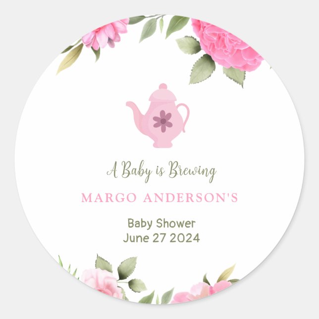 Ein Baby brütet Blume Rose Tea Baby Dusche Runder Aufkleber (Vorderseite)