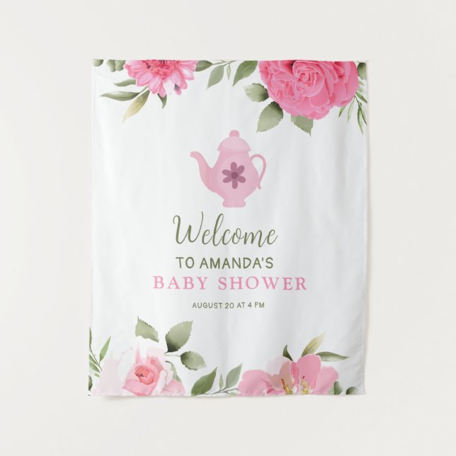 Ein Baby brütet Blume Rose Tea Baby Dusche Wandteppich (Vorderseite)