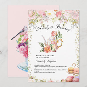 Ein Baby brütet Blush Blume Babydusche Tee Einladung