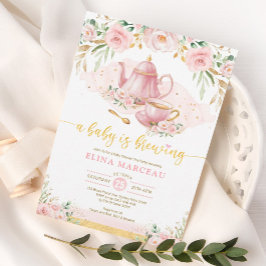 Ein Baby brütet Blush Blume Babydusche Tee Einladung