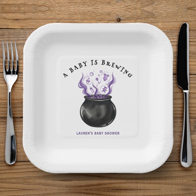 Ein Baby brütet Cauldron Halloween Baby Dusche Pappteller (A Baby is Brewing Cauldron Halloween Baby Shower Paper Plates
)