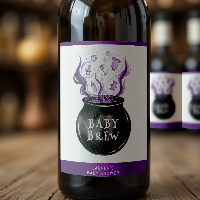 Ein Baby brütet Cauldron Halloween Baby Dusche Weinetikett (A Baby is Brewing Cauldron Halloween Baby Shower Wine Label
)