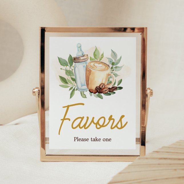 Ein Baby brütet Coffee Baby Shower Favoriten Poster (Bottle and Coffee Baby Shower Favors Sign)