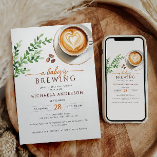 Ein Baby brütet eine Aquarellkaffee-Babydusche Einladung