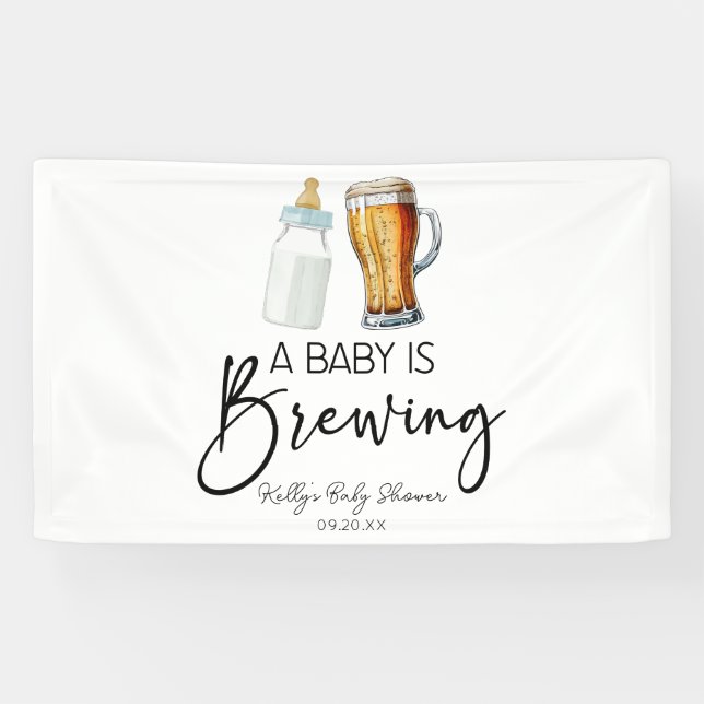 Ein Baby brütet eine Flaschengrübe-Glass-Babydusch Banner (Horizontal)
