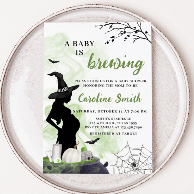Ein Baby brütet eine grüne Hexenzittel-Babydusche Einladung (Green Witch A Baby is Brewing Baby Shower Invitation)