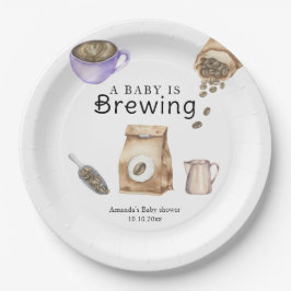 Ein Baby brütet eine Kaffee-Cup-Babydusche Pappteller