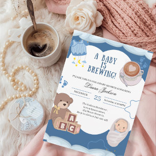 Ein Baby brütet eine Kaffeemaschine. Einladung