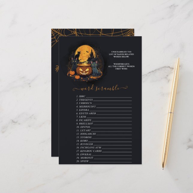 Ein Baby brütet Halloween Baby Shower Word Game (Vorderseite/Rückseite Beispiel)