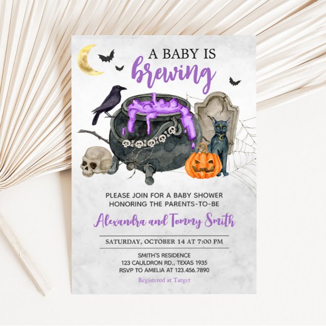 Ein Baby brütet Halloween-Kinderdusche Einladung (Violet Baby is Brewing Halloween Baby Shower invitation)