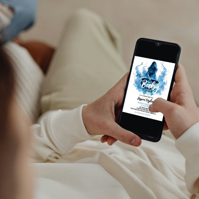 Ein Baby brütet Hexe Cauldron Blue Baby Dusche Einladung (Von Creator hochgeladen)