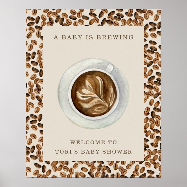 Ein Baby brütet Kaffeebohnen Babydusche Poster (Vorne)
