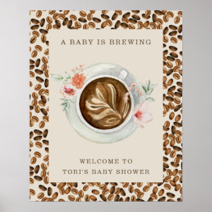 Ein Baby brütet Kaffeebohnen mit Blumenspülung Poster