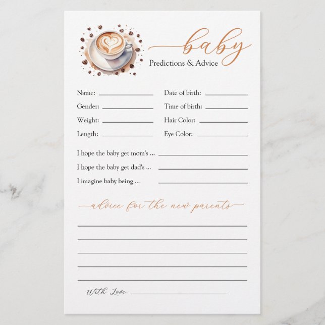 Ein Baby brütet Kaffeevoraussagen und Ratschläge (Vorderseite)