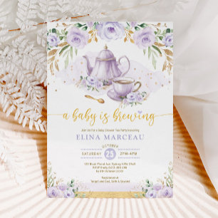 Ein Baby brütet Lila Blume Babydusche Tee Einladung