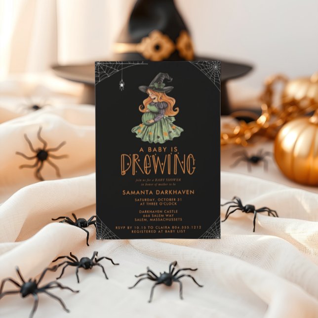 Ein Baby brütet Niedliche Halloween-Kinderdusche Einladung (BABY IS BREWING CUTE WITCH HALLOWEEN BABY SHOWER INVITATION )