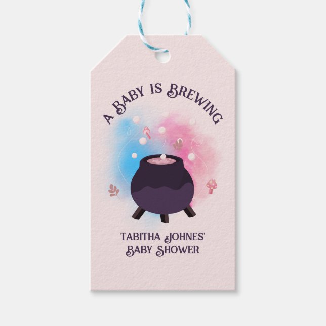 Ein Baby brütet Spooky Gender Reveal Cauldron Geschenkanhänger (Vorderseite)