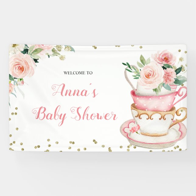 Ein Baby brütet Tea Party Baby Dusche Banner (Horizontal)