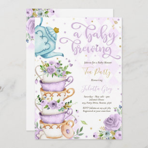 Ein Baby brütet Tea Party Babydusche Lilac Rose Einladung