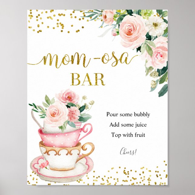 Ein Baby brütet Tee Party Momosa Bar Sign Poster (Vorne)