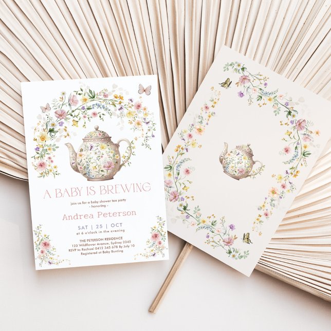 Ein Baby brütet Wildblume Tea Party Babydusche Einladung (Von Creator hochgeladen)