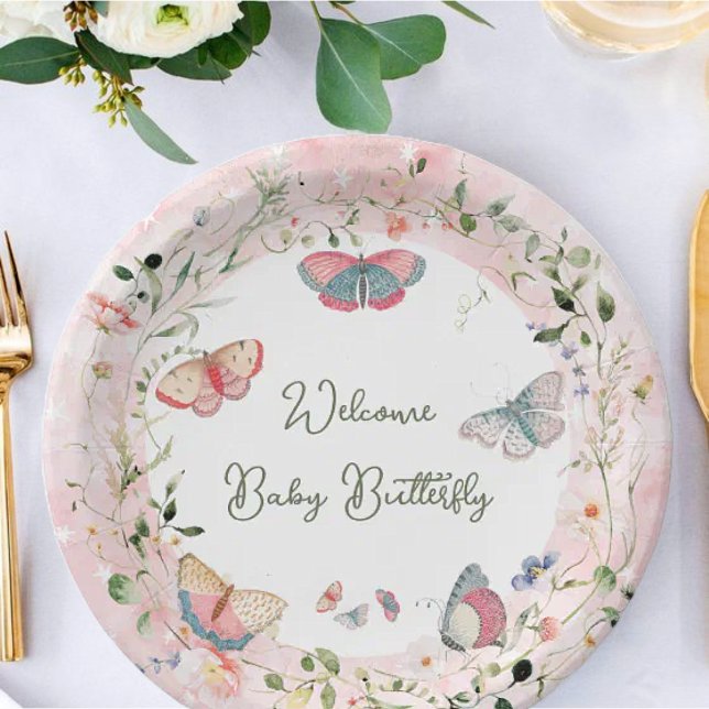 Ein Baby Butterfly ist auf dem Weg zur Babydusche Pappteller (Von Creator hochgeladen)