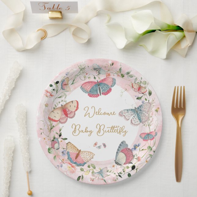 Ein Baby Butterfly ist auf dem Weg zur Babydusche Pappteller (Hochzeit)
