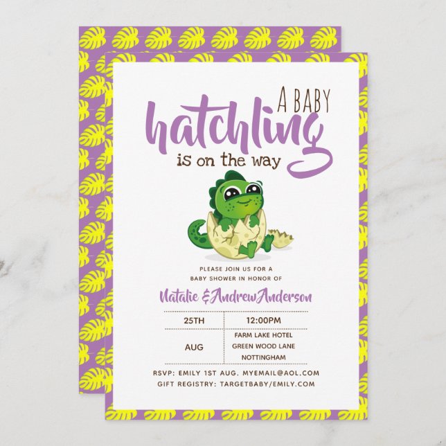 Ein Baby, das auf dem Weg Dinosaurier Niedlich Lil Einladung (Vorne/Hinten)