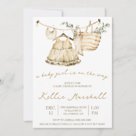 Ein Baby Girl ist unterwegs! Wäscheleine Babydusch Einladung