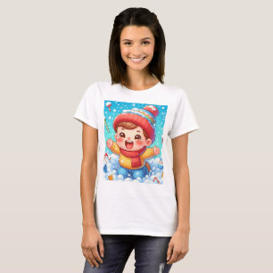 ein Baby in einem Schneesturm mit einem Schneemann T-Shirt