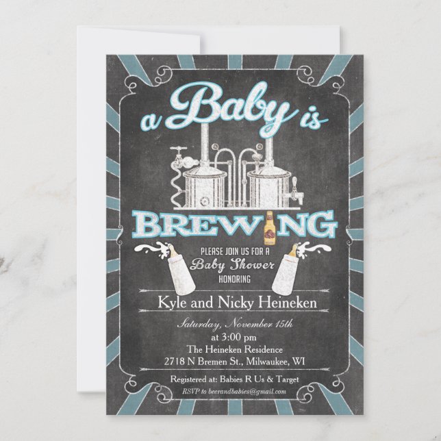 Ein "Baby is Brewing" Paare GRILLEN Invitation - J Einladung (Vorderseite)