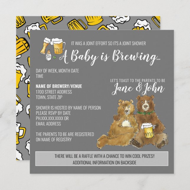 Ein Baby ist Brewing - Joint Baby Shower Einladung (Vorne/Hinten)
