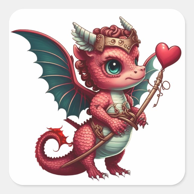 Ein Baby Red Dragon Valentine Quadratischer Aufkleber (Vorderseite)