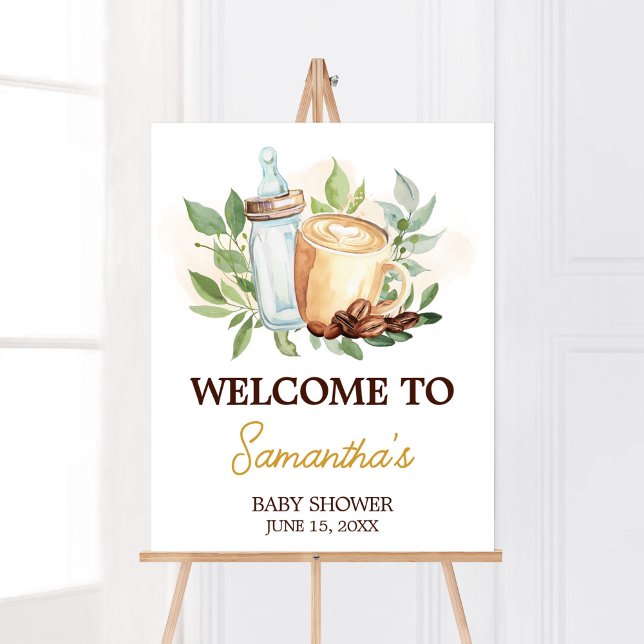 Ein Baby wird Coffee Baby Dusche gebrauen Begrüßun Poster (Bottle and Coffee Baby Shower Welcome Sign)
