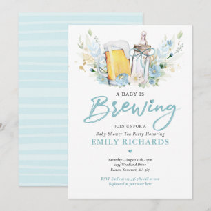 Ein Baby wird eine Flasche und eine Babydusche mit Einladung