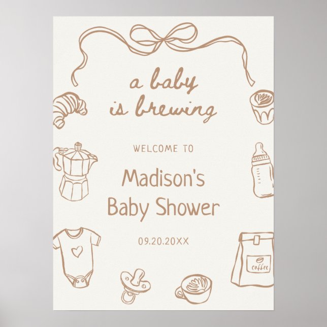 Ein Baby wird Handgezeichnete Babydusche gebrauen  Poster (Vorne)