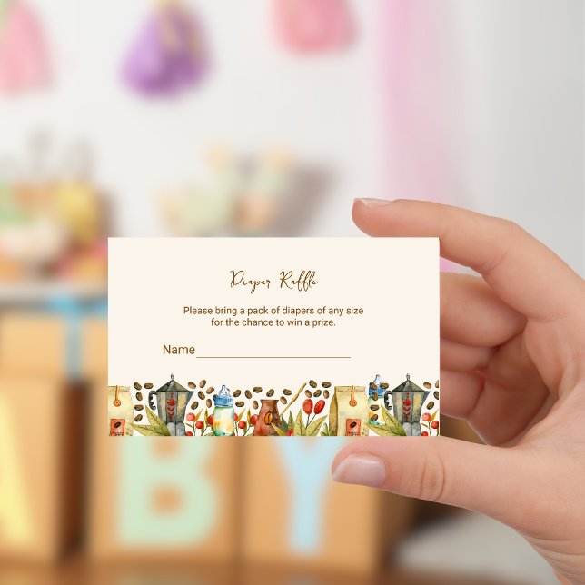 Ein Baby wird Kaffee-Windeln-Raffle-Ticket zuberei Begleitkarte (Von Creator hochgeladen)