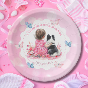 Ein Babymädchen und ihr Hund Baby-Party Pappteller
