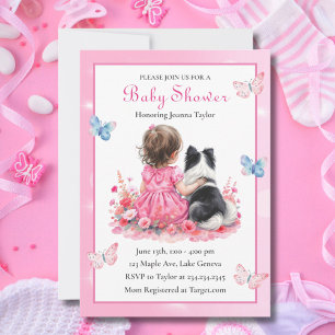 Ein Babymädchen und ihr Hund Baby Shower Einladung