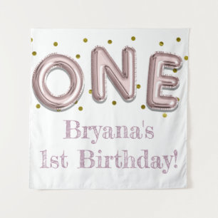 EIN Ballon-Rosa u. GoldParty-Foto-Hintergrund Wandteppich