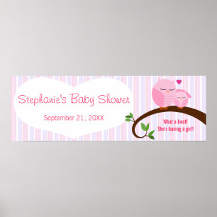 Ein Banner mit einer Babydusche in rosa Owls Poster