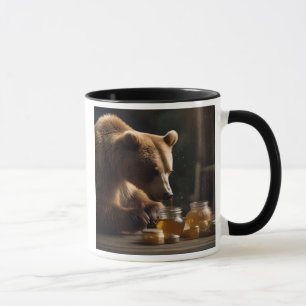Ein Bär bereitet sich auf eine süsse Verkostung vo Tasse