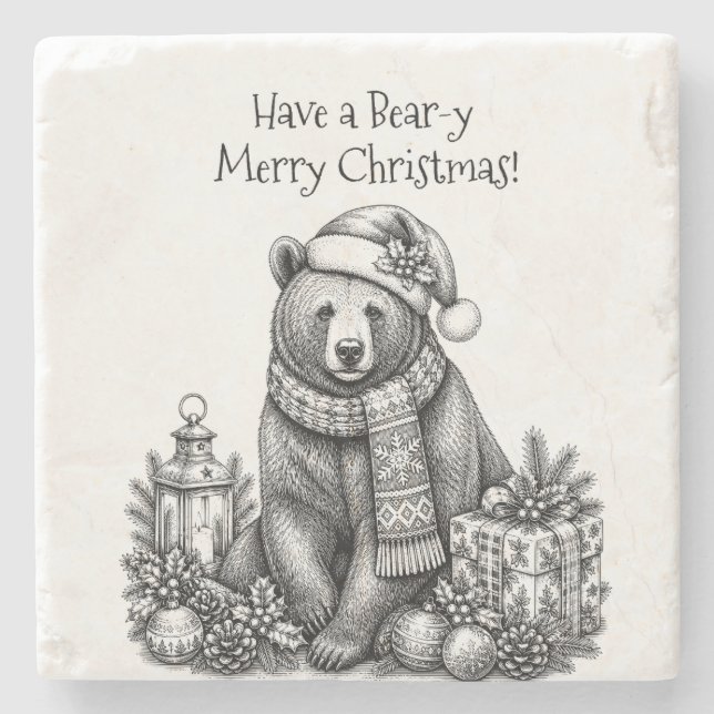 Ein Bär-iger Weihnachtsgruß Steinuntersetzer (Vorderseite)