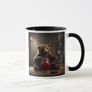 Ein Bär vor einem Topf Marmelade schmeckt gut. Tasse