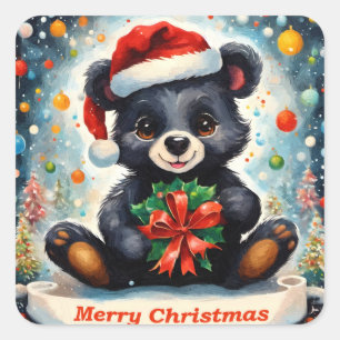 Ein Bär zu Weihnachten Quadratischer Aufkleber
